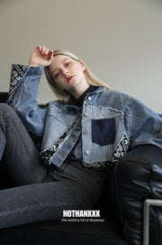 Cashew nut spliced denim jacket.